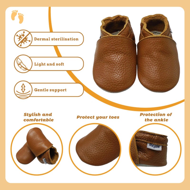 Mejale Baby Soft Soled Leather Moccasins Anti-Slip Infant Toddler Shoes First Walkers(Brown,24-36 Mos/6.2in) - Image 4
